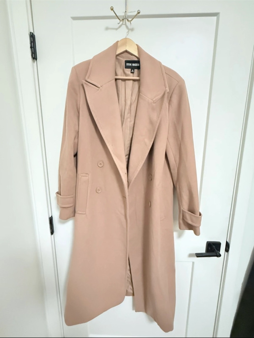 Steve Madden Blush Pink Double-Breasted Long Trench Coat
